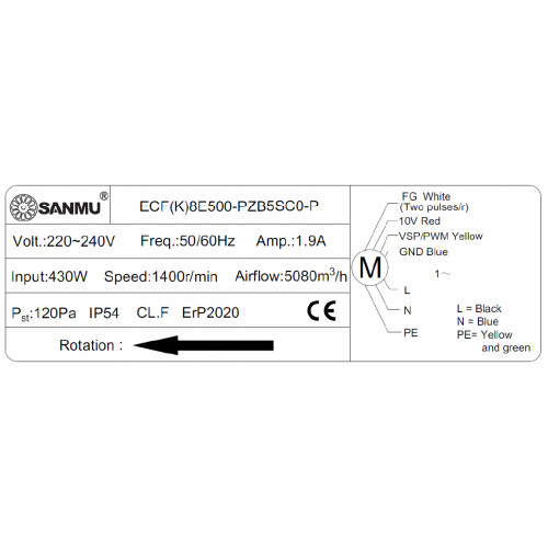 Центробежный вентилятор Sanmu ECF(K)8E500-PZB5SCO-P