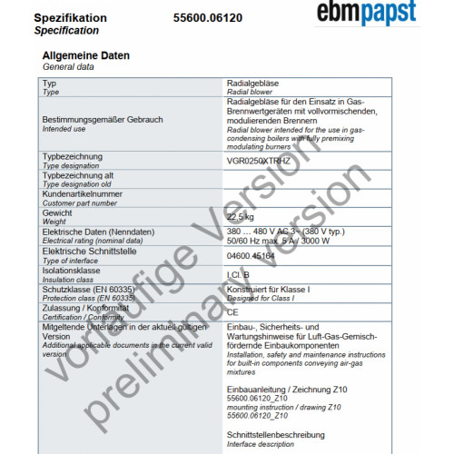 Центробежный (радиальный) вентилятор ebmpapst G3G250MW5001 55600.06120