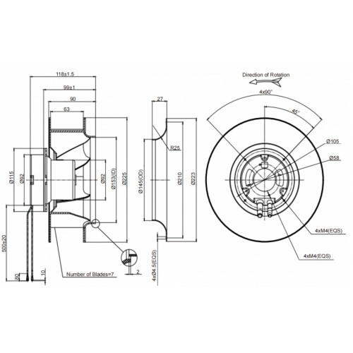 Центробежный вентилятор Krubo K-EC225-R230-36