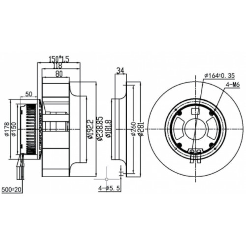 Центробежный вентилятор Krubo K-DC280-R80-28