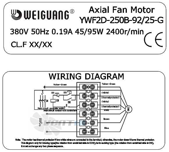 Weiguang WEIGUANG YWF2D-250B-92/25-G - описание, технические характеристики, графики