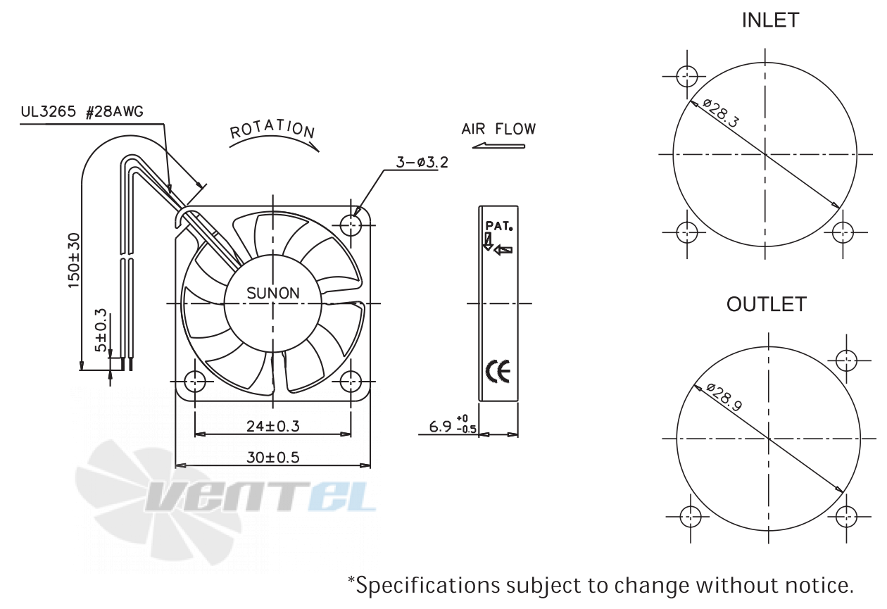 Sunon GM0503PEV1-8 - описание, технические характеристики, графики