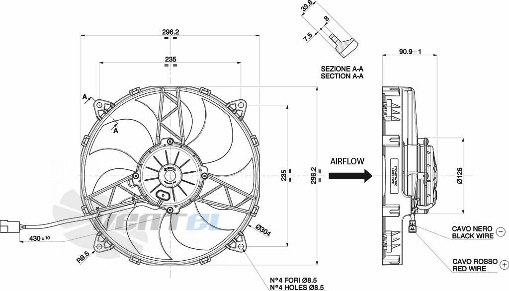 Spal (Италия) VA26AP70LL68A - описание, технические характеристики, графики