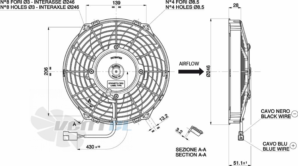 Spal (Италия) VA07AP12C58A - описание, технические характеристики, графики