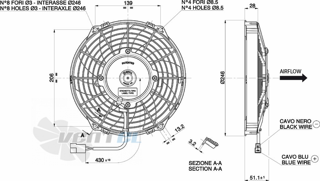 Spal (Италия) VA07AP8C58A - описание, технические характеристики, графики