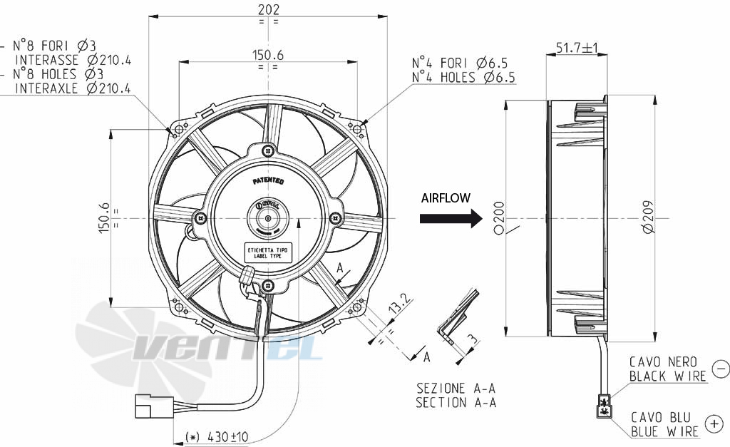 Spal (Италия) VA74AP11C91A - описание, технические характеристики, графики