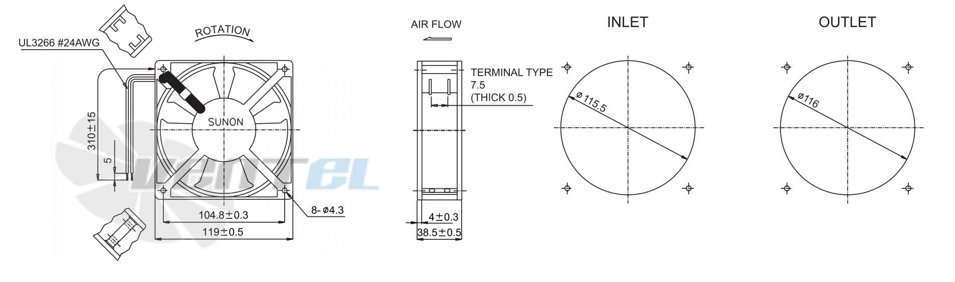 Sunon DP203A-2123LBT-GN - описание, технические характеристики, графики