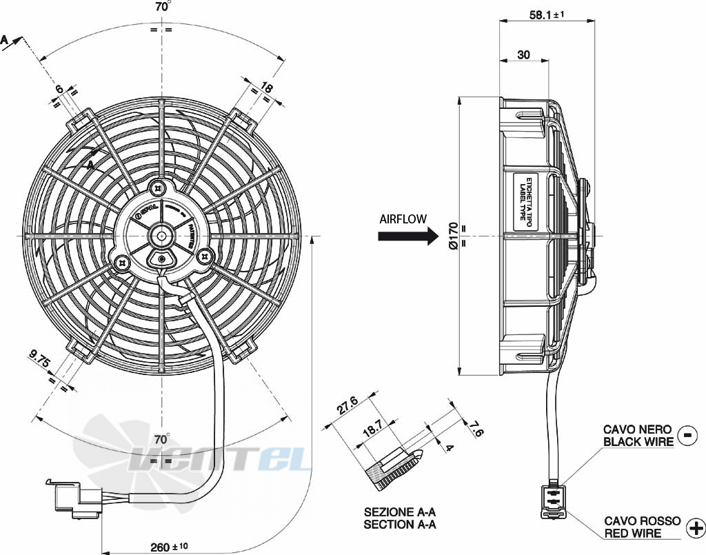 Spal (Италия) VA40A10076A - описание, технические характеристики, графики