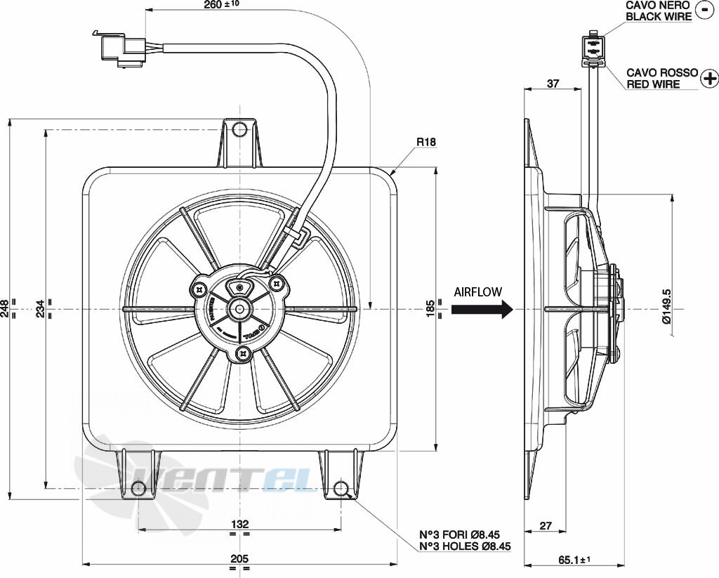 Spal (Италия) VA45A10045A - описание, технические характеристики, графики