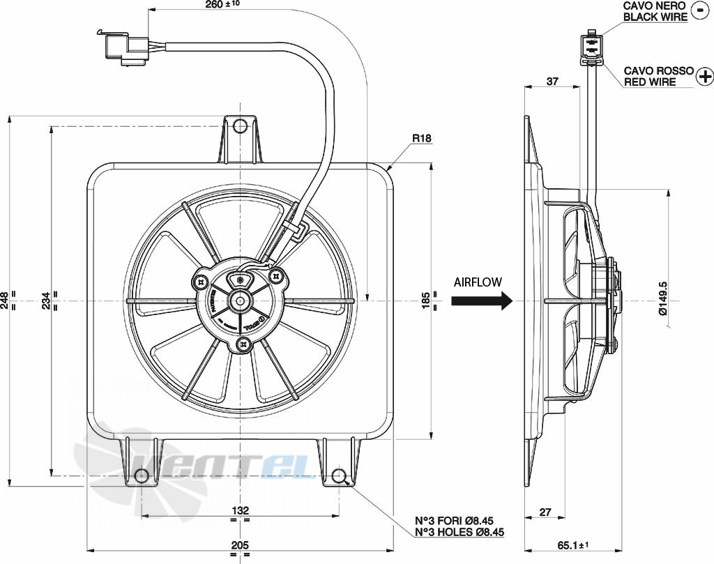 Spal (Италия) VA45A10145A - описание, технические характеристики, графики