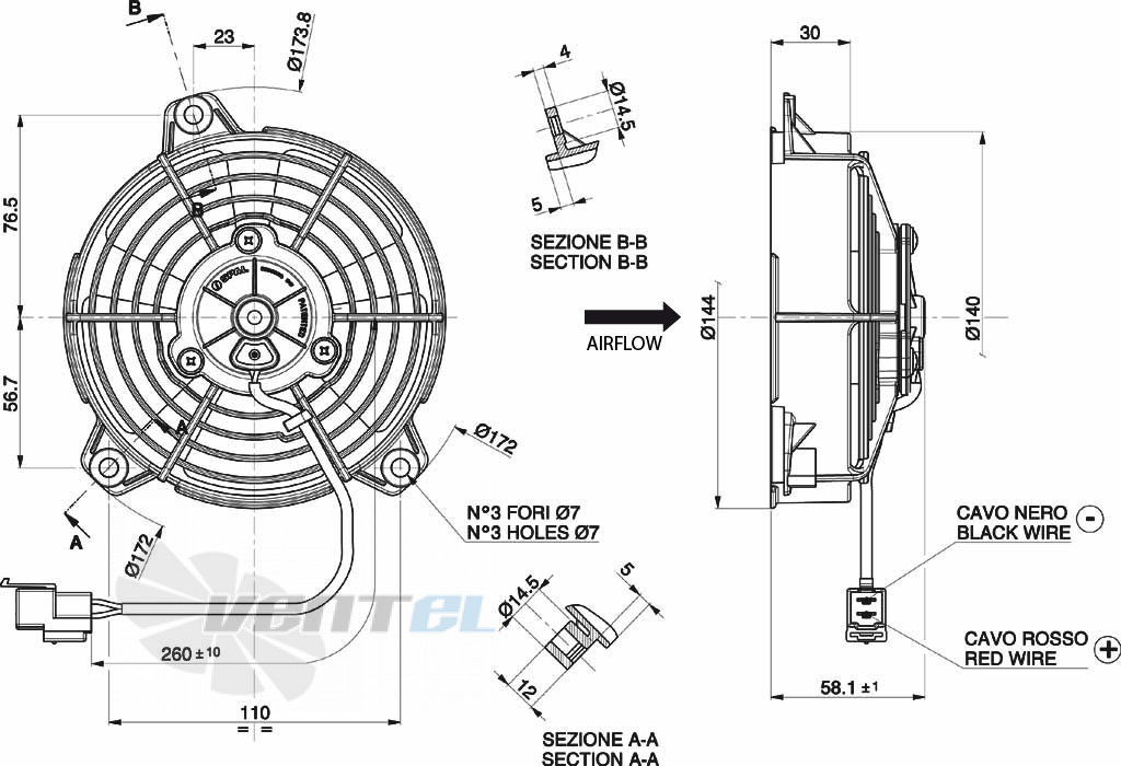 Spal (Италия) VA37A10046A - описание, технические характеристики, графики