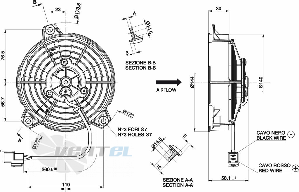 Spal (Италия) VA37A10146A - описание, технические характеристики, графики