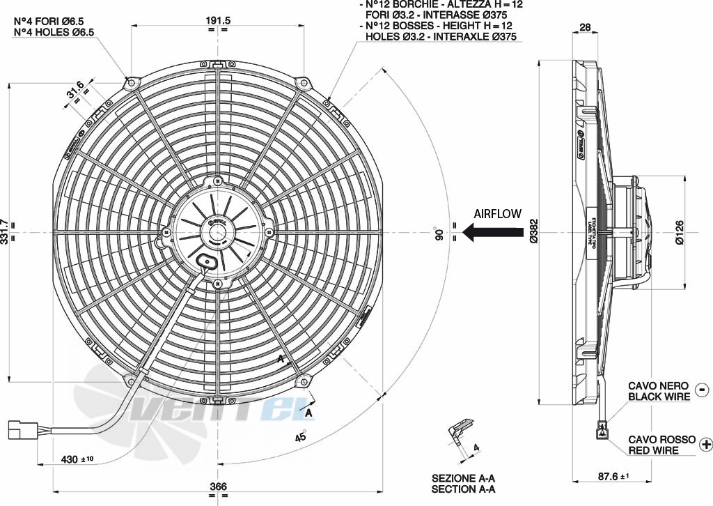 Spal (Италия) VA08BP70LL23MS - описание, технические характеристики, графики