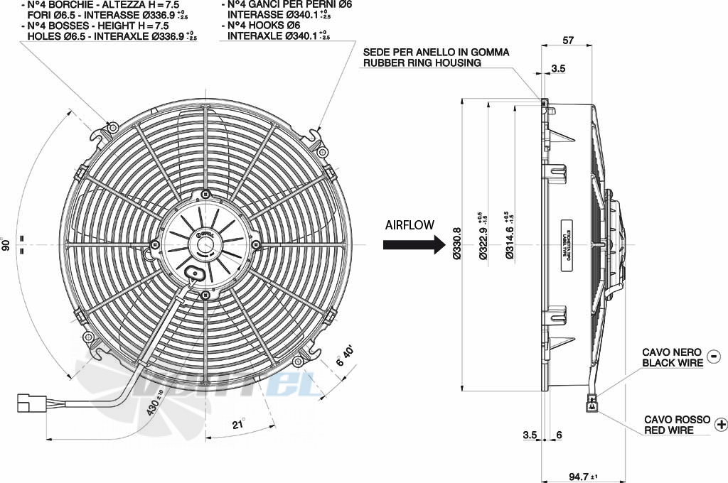 Spal (Италия) VA34BP70LL36A - описание, технические характеристики, графики