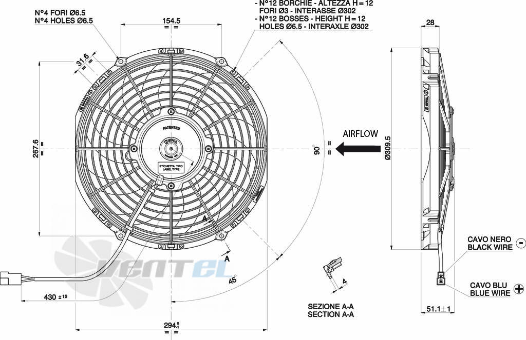 Spal (Италия) VA09BP12C54S - описание, технические характеристики, графики