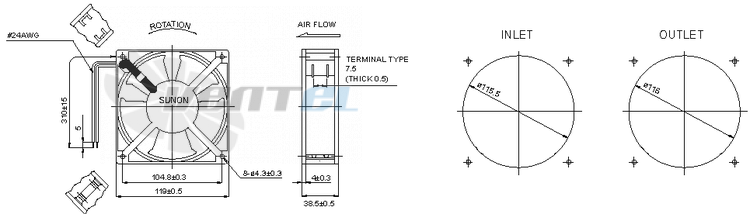 Sunon SP100A-1123XSL-GN - описание, технические характеристики, графики