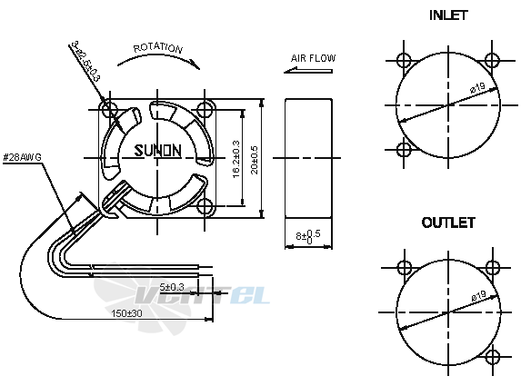 Sunon MC20080V1-000U-A99 - описание, технические характеристики, графики