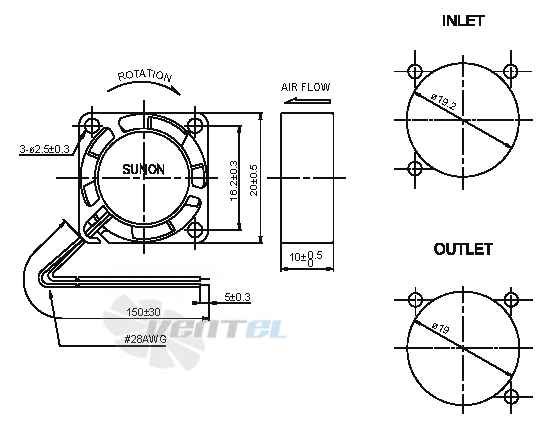 Sunon MC20100V1-000U-A99 - описание, технические характеристики, графики