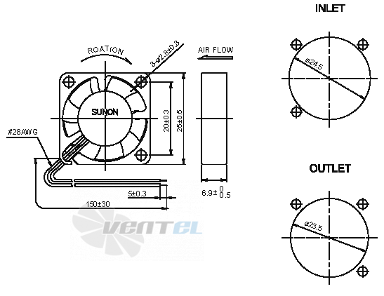 Sunon MC25060V1-000U-A99 - описание, технические характеристики, графики