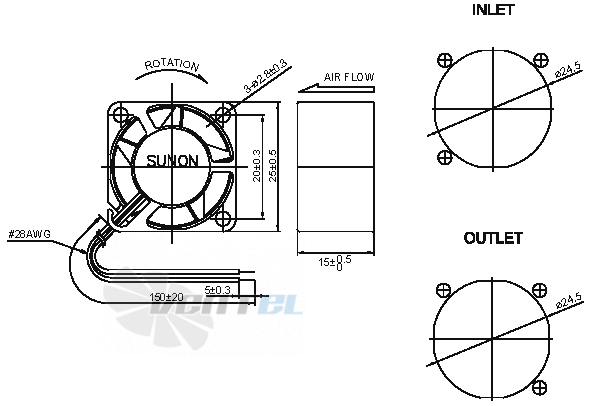 Sunon MC25150V1-000U-A99 - описание, технические характеристики, графики