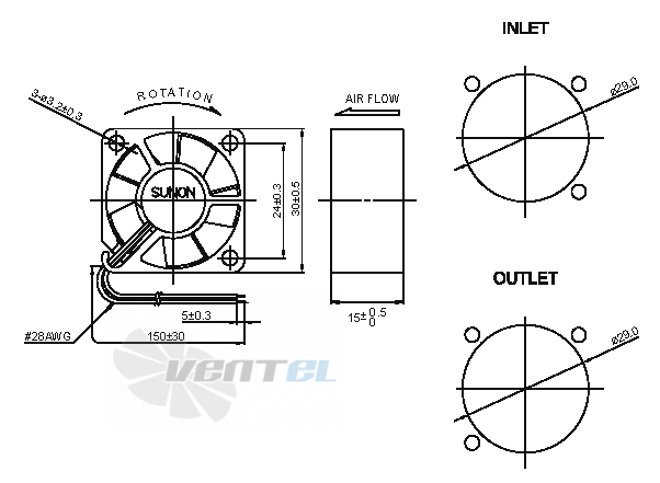 Sunon MC30150V1-000U-A99 - описание, технические характеристики, графики