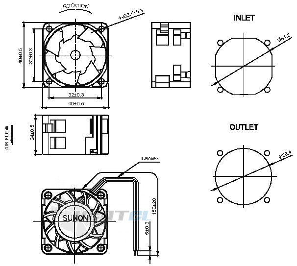 Sunon PSD1204PBB1-A-2-Z-GN - описание, технические характеристики, графики