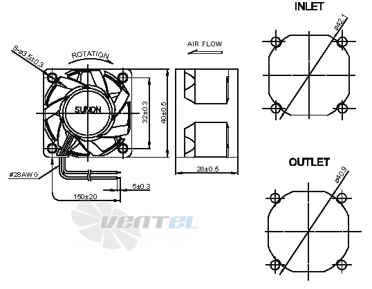 Sunon PF40281BX-000U-A99 - описание, технические характеристики, графики