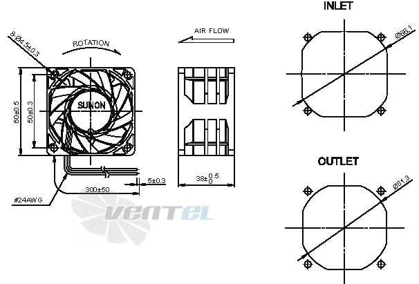 Sunon PF60381BX-000U-A99 - описание, технические характеристики, графики