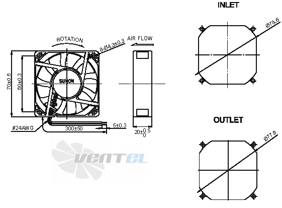 Sunon PF70201V1-000U-A99 - описание, технические характеристики, графики