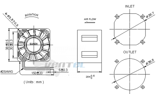 Sunon SG38281B1-0000-A99 - описание, технические характеристики, графики