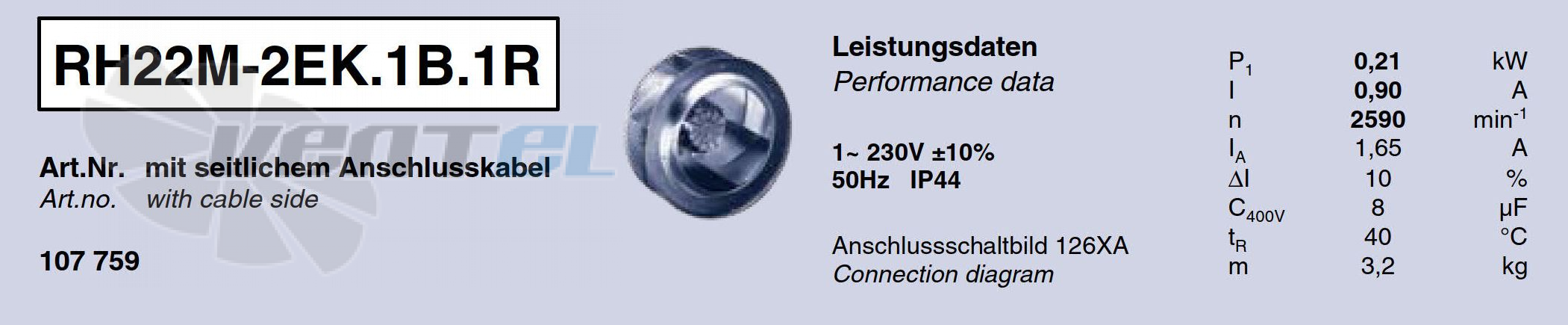 Ziehl-abegg RH22M-2EK.1B.1R - описание, технические характеристики, графики