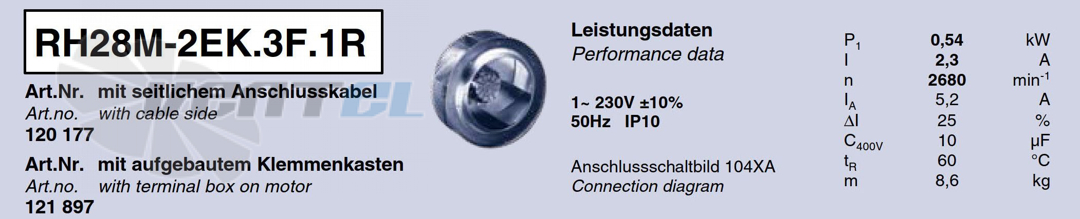 Ziehl-abegg RH28M-2EK.3F.1R - описание, технические характеристики, графики