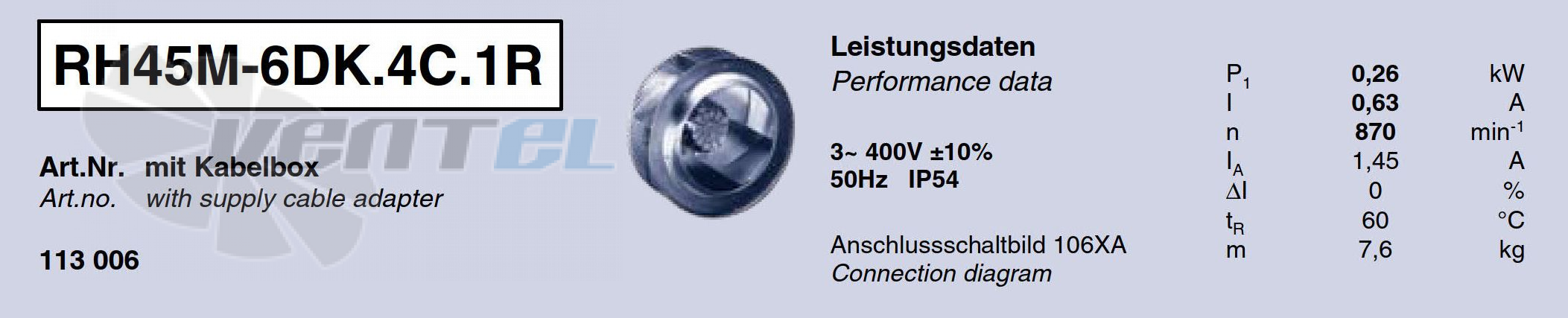 Ziehl-abegg RH45M-6DK.4C.1R - описание, технические характеристики, графики