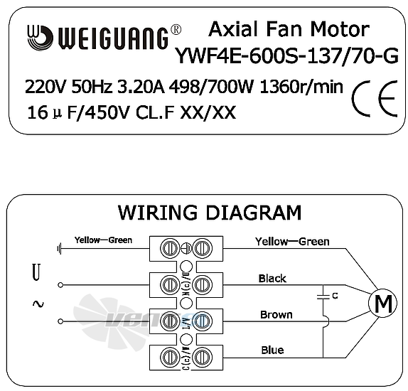 Weiguang WEIGUANG YWF4E-600S-137/70-G - описание, технические характеристики, графики