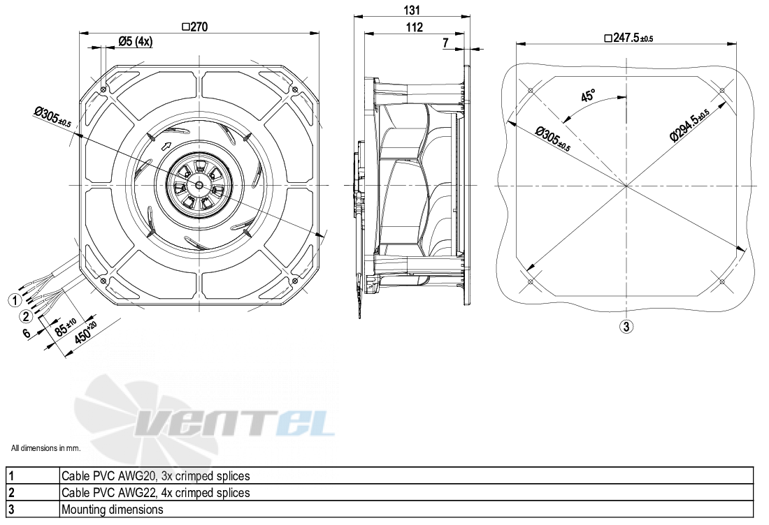 Ebmpapst K3G225-RE07-03 - описание, технические характеристики, графики