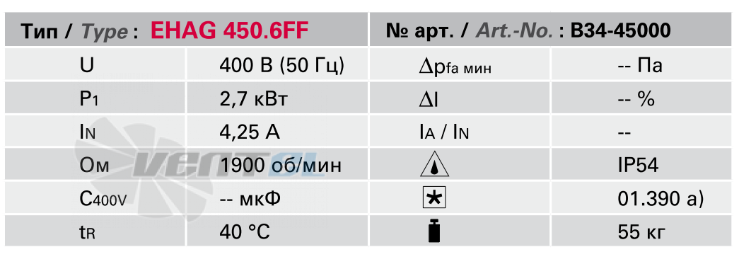 Rosenberg ЕНАG 450-6FF - описание, технические характеристики, графики