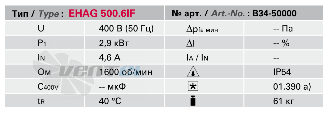 Rosenberg ЕНАG 500-6IF - описание, технические характеристики, графики