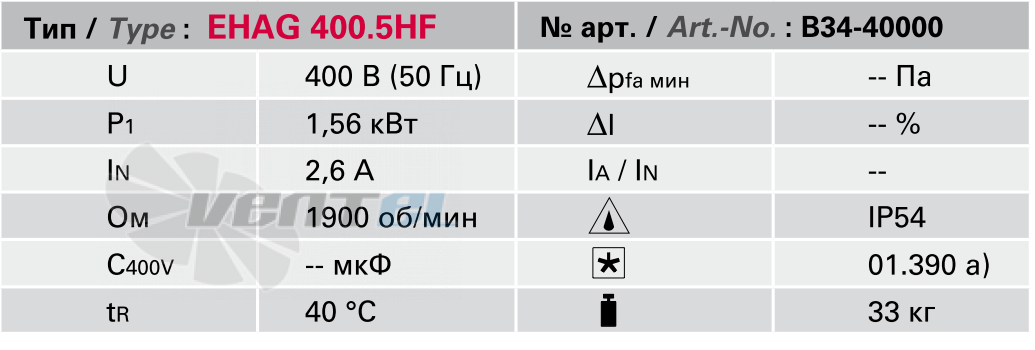 Rosenberg ЕНАG 400-5HF - описание, технические характеристики, графики