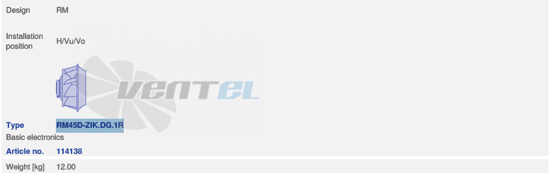 Ziehl-abegg RM45D-ZIK.DG.1R - описание, технические характеристики, графики