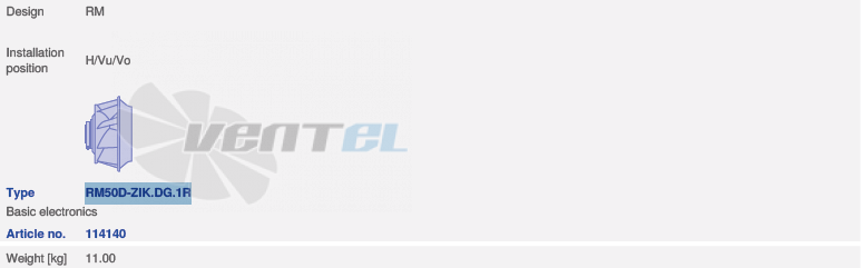 Ziehl-abegg RM50D-ZIK.DG.1RT - описание, технические характеристики, графики