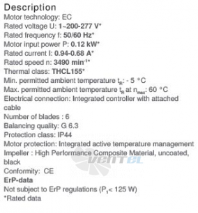 Ziehl-abegg RH19V-6IP.0B.1R - описание, технические характеристики, графики