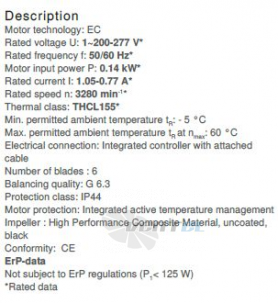 Ziehl-abegg RH22V-6IP.0B.2R - описание, технические характеристики, графики