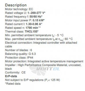 Ziehl-abegg RH31V-6IP.0E.1R - описание, технические характеристики, графики