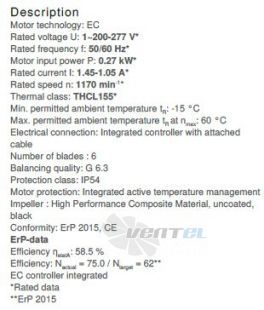 Ziehl-abegg RH40V-6IK.BF.1R - описание, технические характеристики, графики