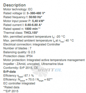 Ziehl-abegg RH56C-ZIK-3F-380-2 - описание, технические характеристики, графики