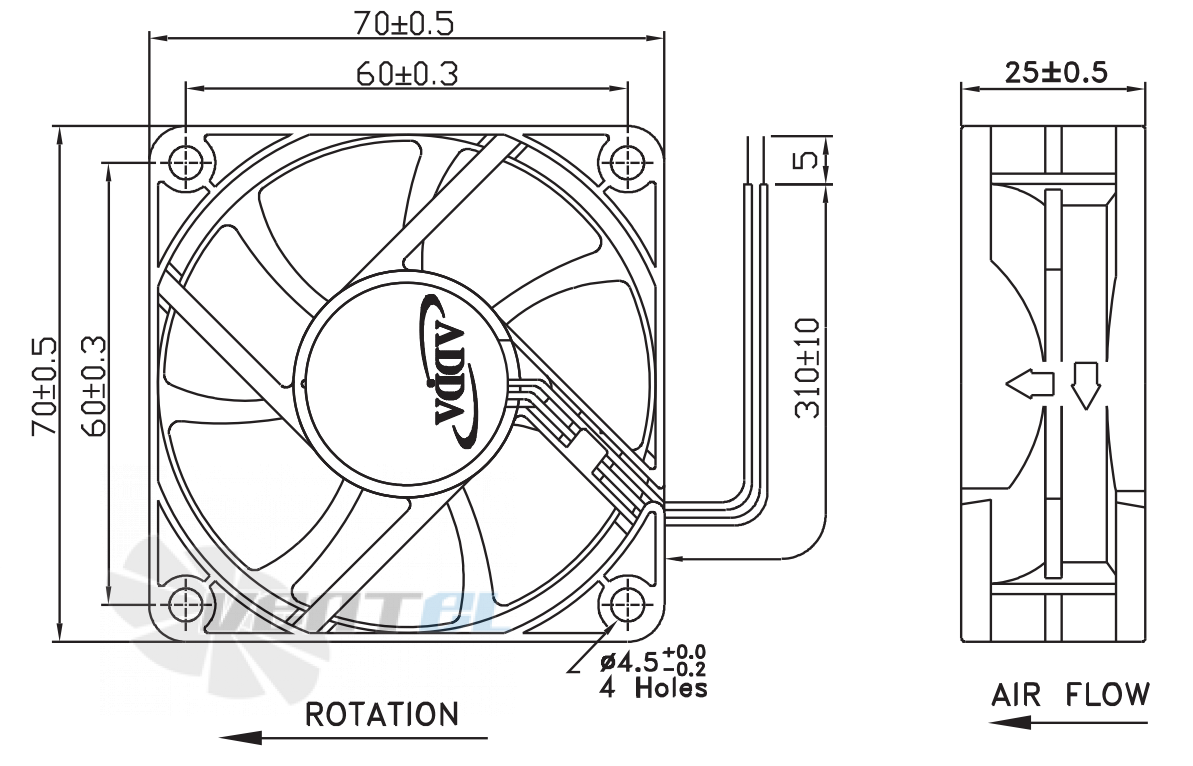 ADDA AD0712DB-A70GL-T - описание, технические характеристики, графики