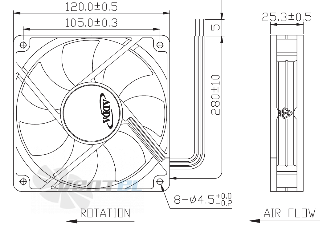 ADDA AD12012DB257BZ0 - описание, технические характеристики, графики