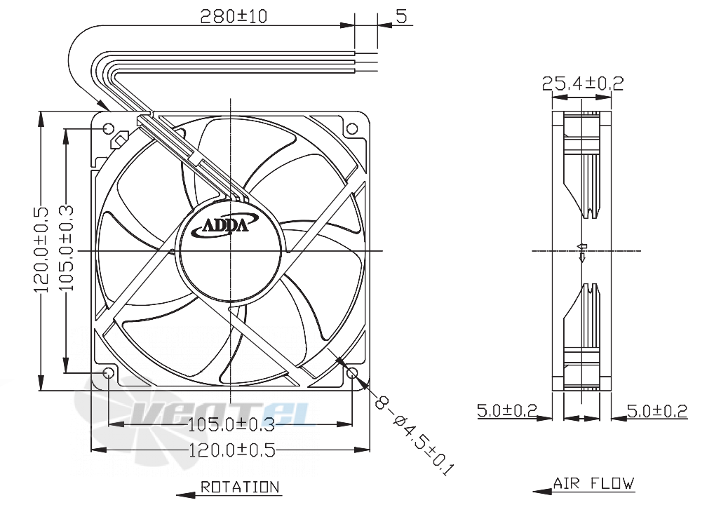 ADDA AG12012DB257B00 - описание, технические характеристики, графики