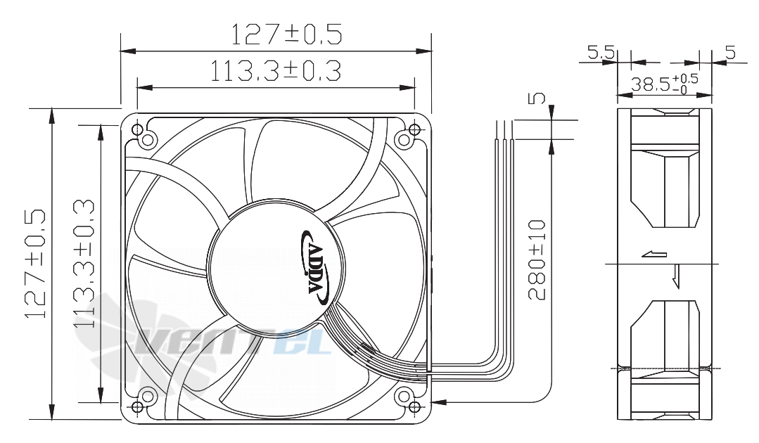 ADDA AG12712HB385B00-0M - описание, технические характеристики, графики