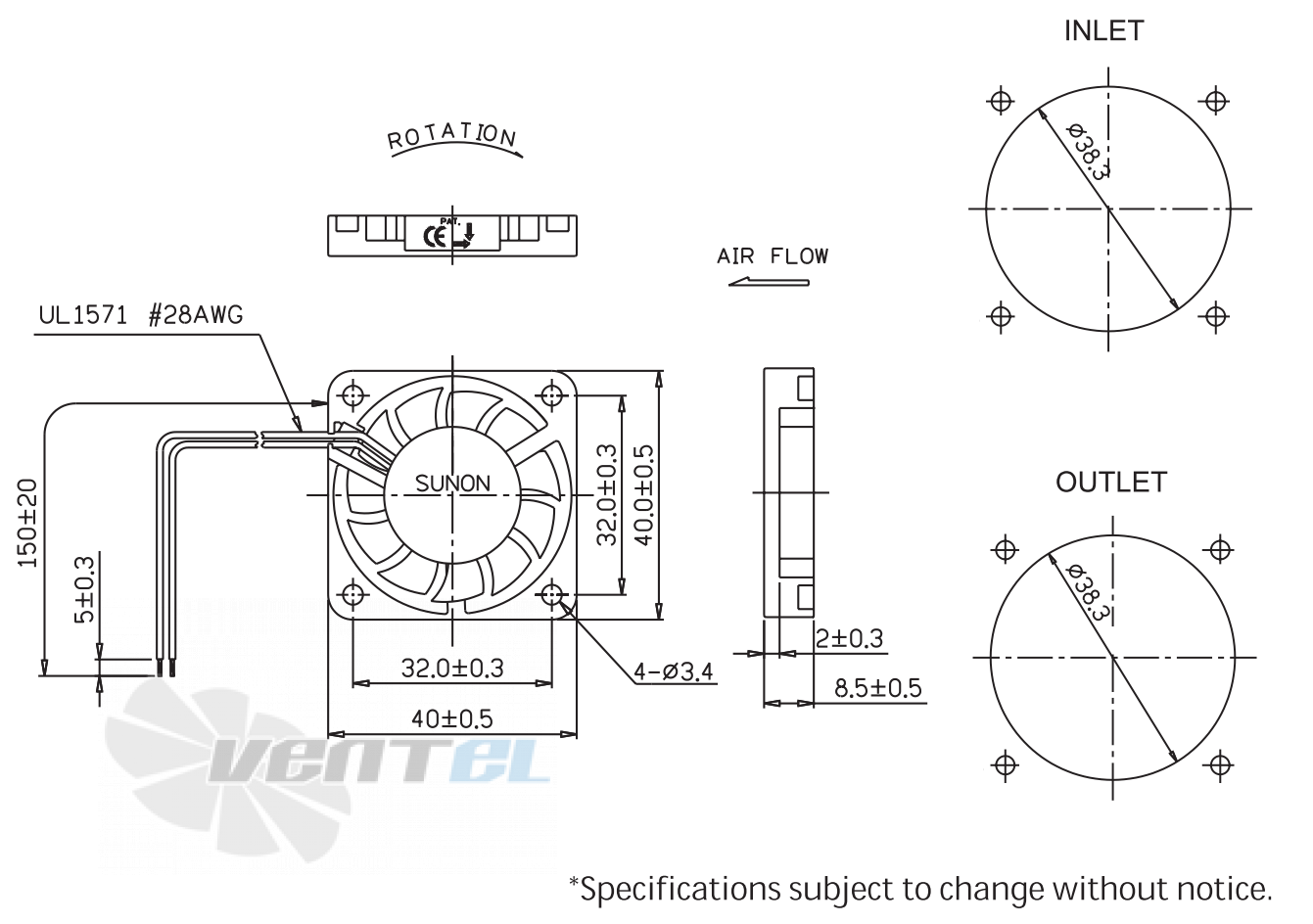 Sunon KDE1204PDV2-8 - описание, технические характеристики, графики